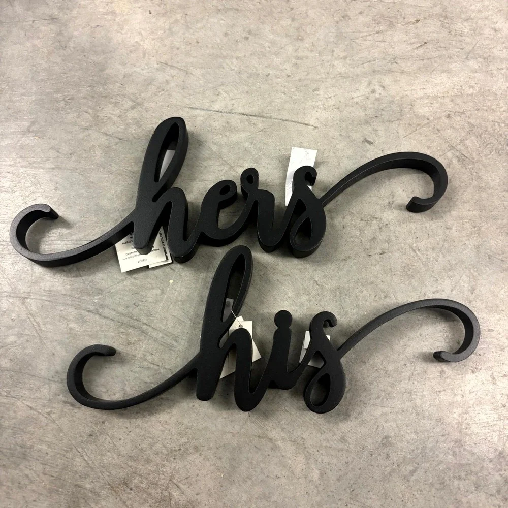 Hobby Lobby His & Hers Black Script Wall Decor Set MDF Bathroom Signs New Tags